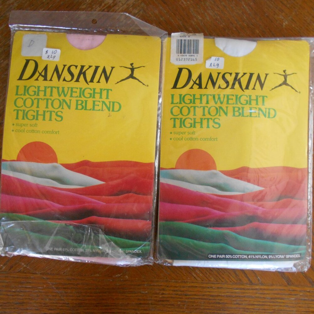 2 Pair Danskin Tights  Size D (XLA)  Pink & White New